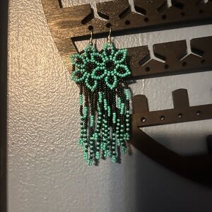 Turquoise Beaded Fringe Earrings
